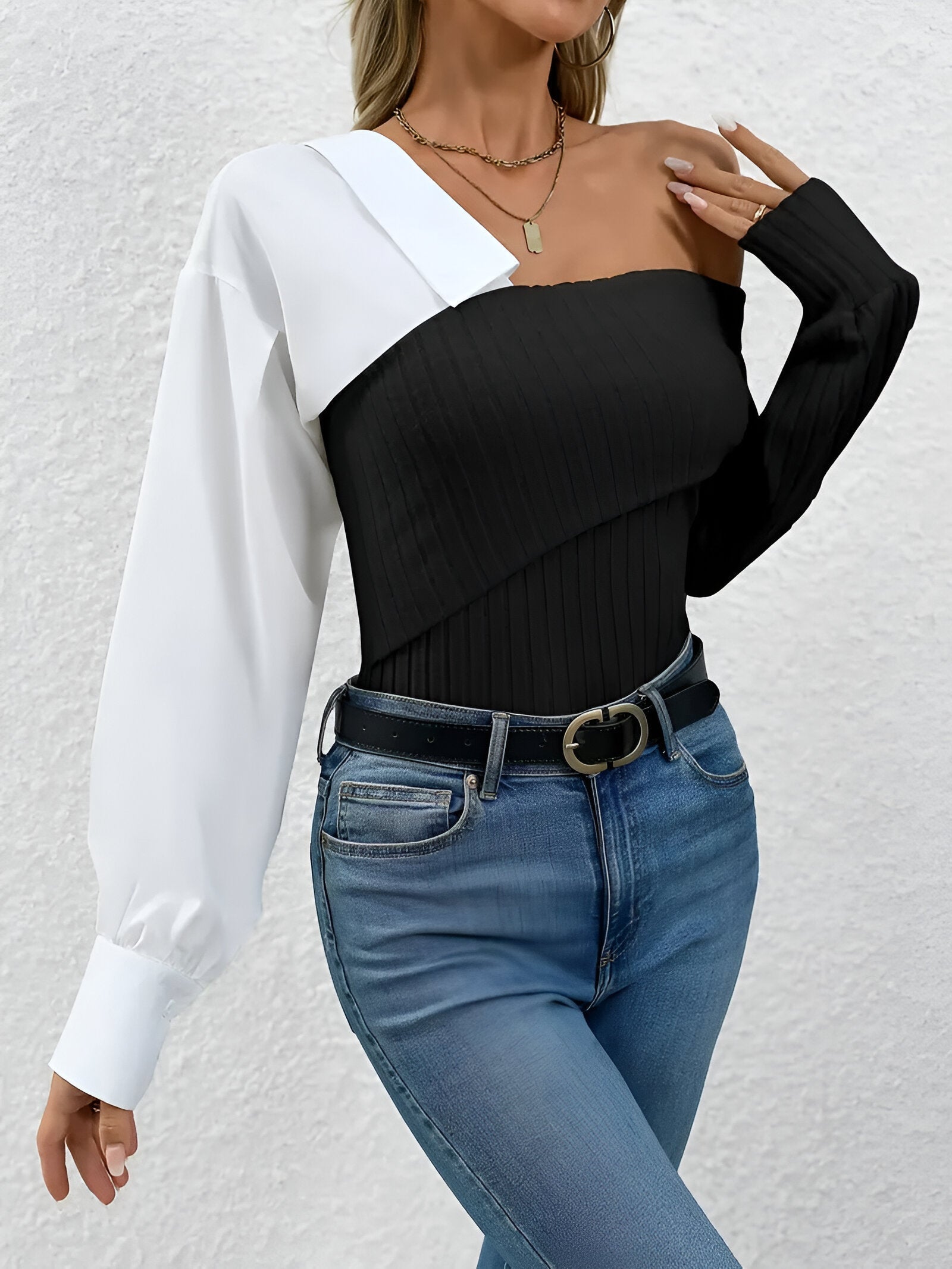 Solenne One-Shoulder Knit Top – elegante asymmetrische gebreide top voor elke gelegenheid