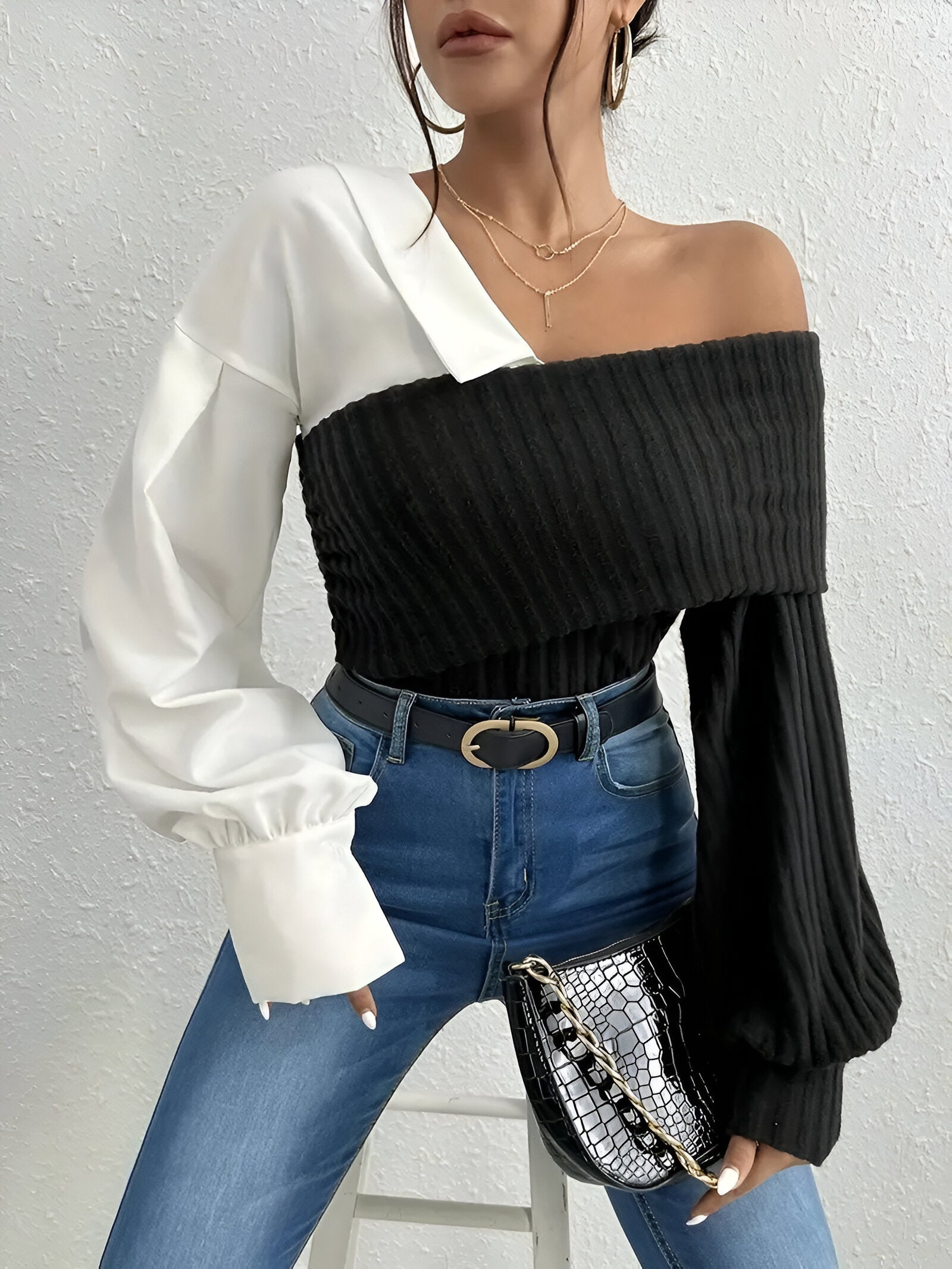 Solenne One-Shoulder Knit Top – elegante asymmetrische gebreide top voor elke gelegenheid