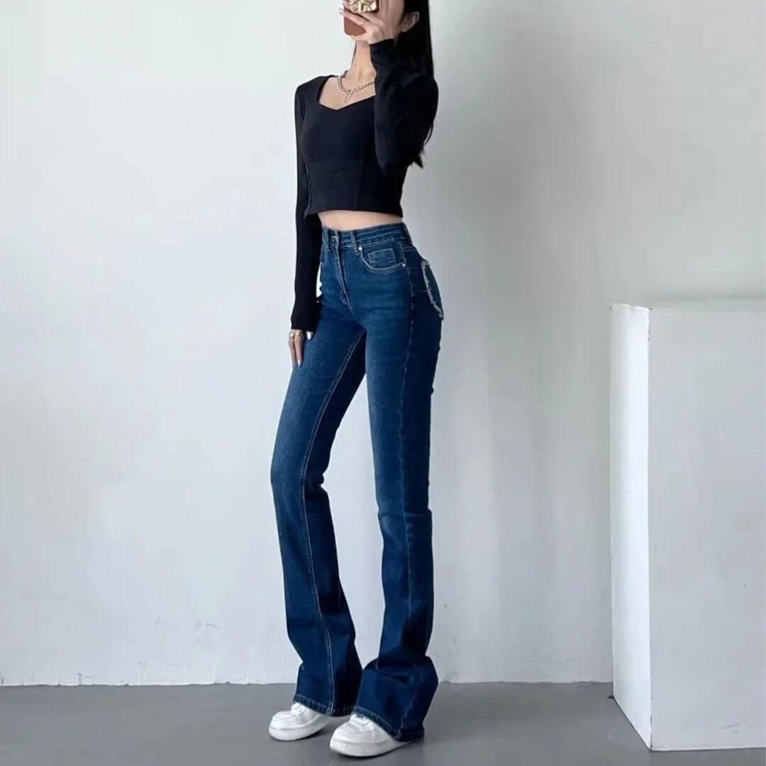 Selene Jeans – Dames Spijkerbroek met Hoge Taille en Hartvormige Details