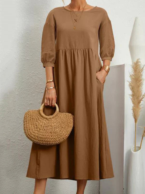 Aurellune – Zomerse damesjurk met A-lijn en elegante ballonmouwen