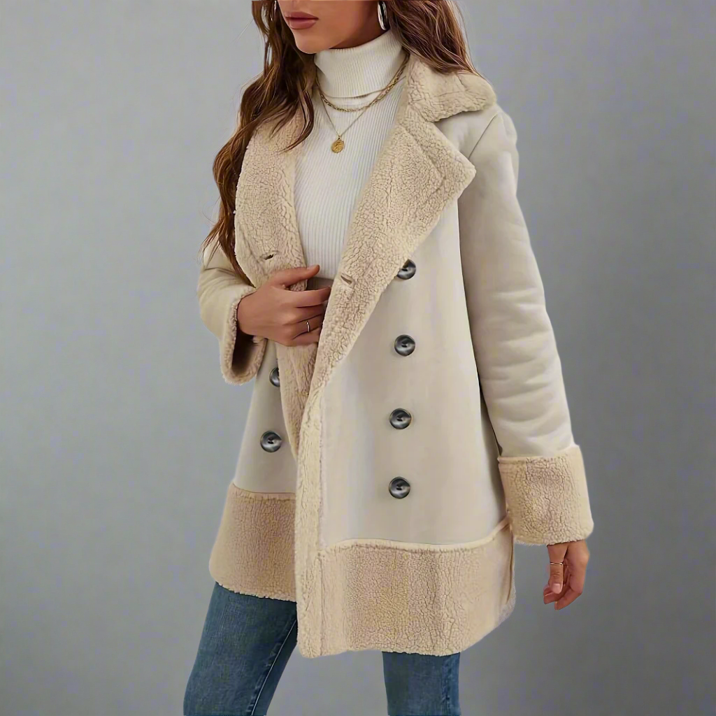 Sylvianne Jas – Beige Jas met Bontaccenten en Tijdloze Elegantie