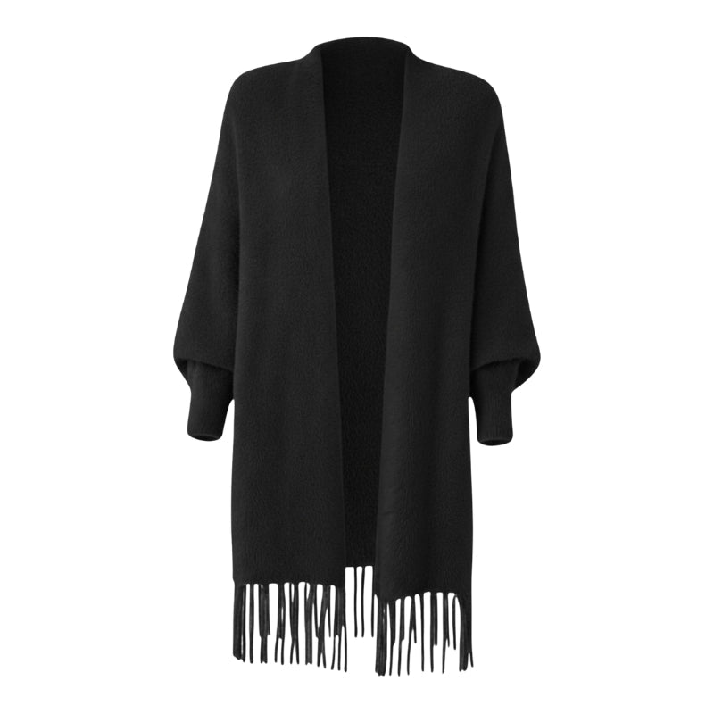 Sorella – Lange dames cardigan met open voorkant en zachte pluizige textuur