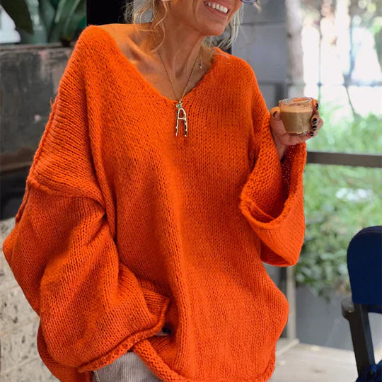 Velmira – Lente V-hals trui met losse breisels en verfijnde uitstraling