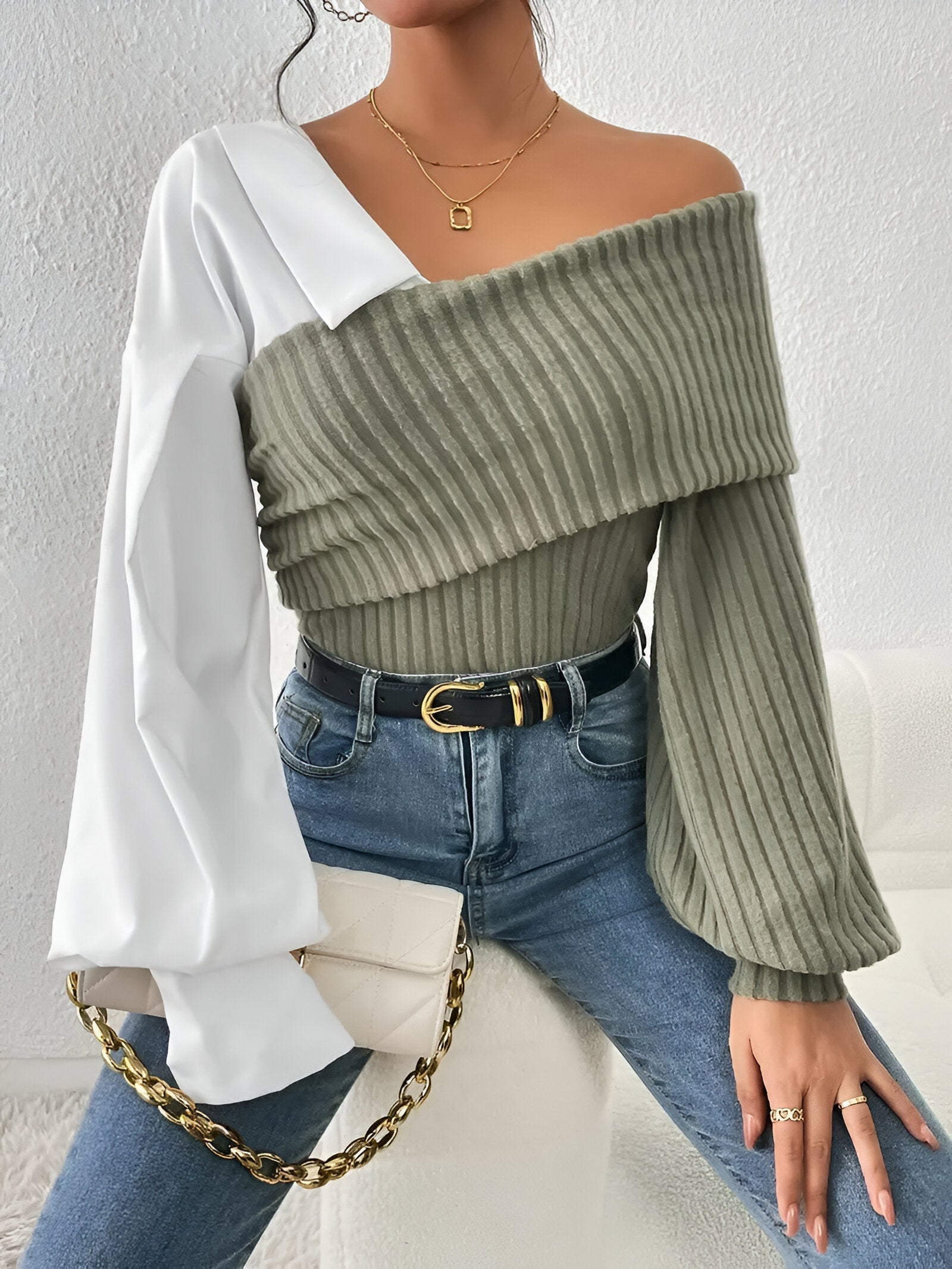 Solenne One-Shoulder Knit Top – elegante asymmetrische gebreide top voor elke gelegenheid