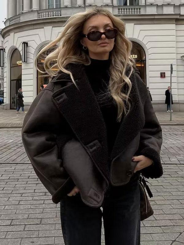 Alira – Bruine Leren Jas met Warme Fleece Voering en Tijdloze Klasse