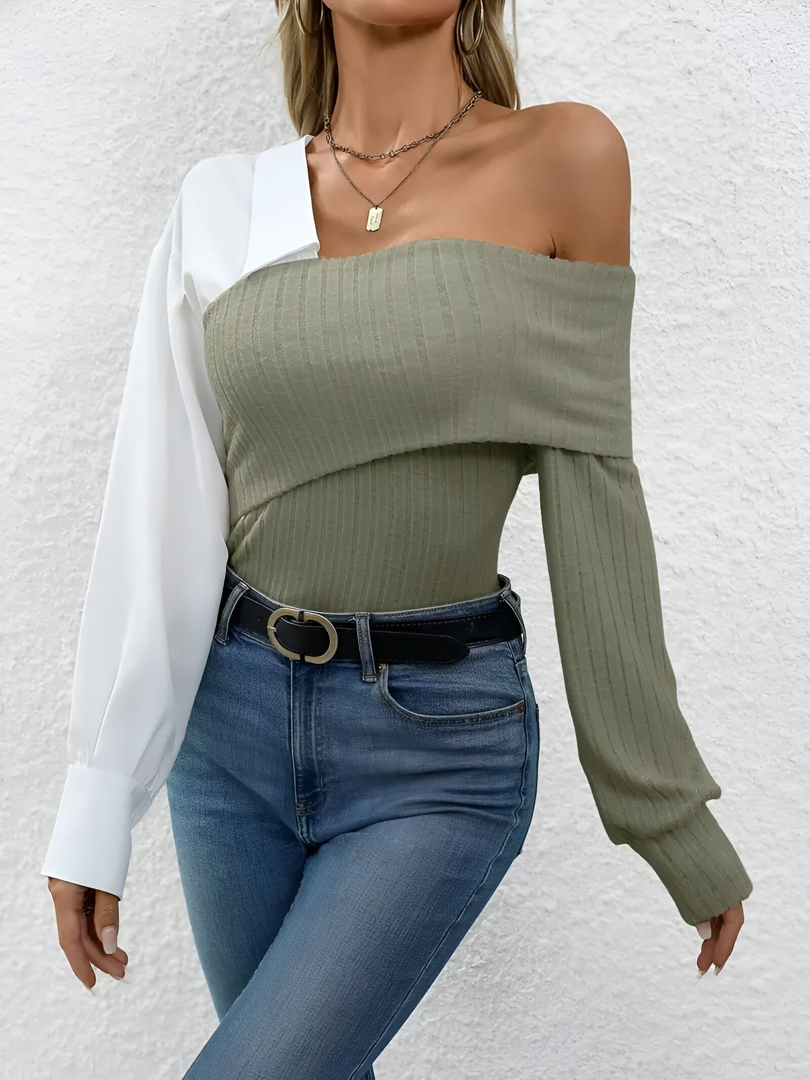 Solenne One-Shoulder Knit Top – elegante asymmetrische gebreide top voor elke gelegenheid