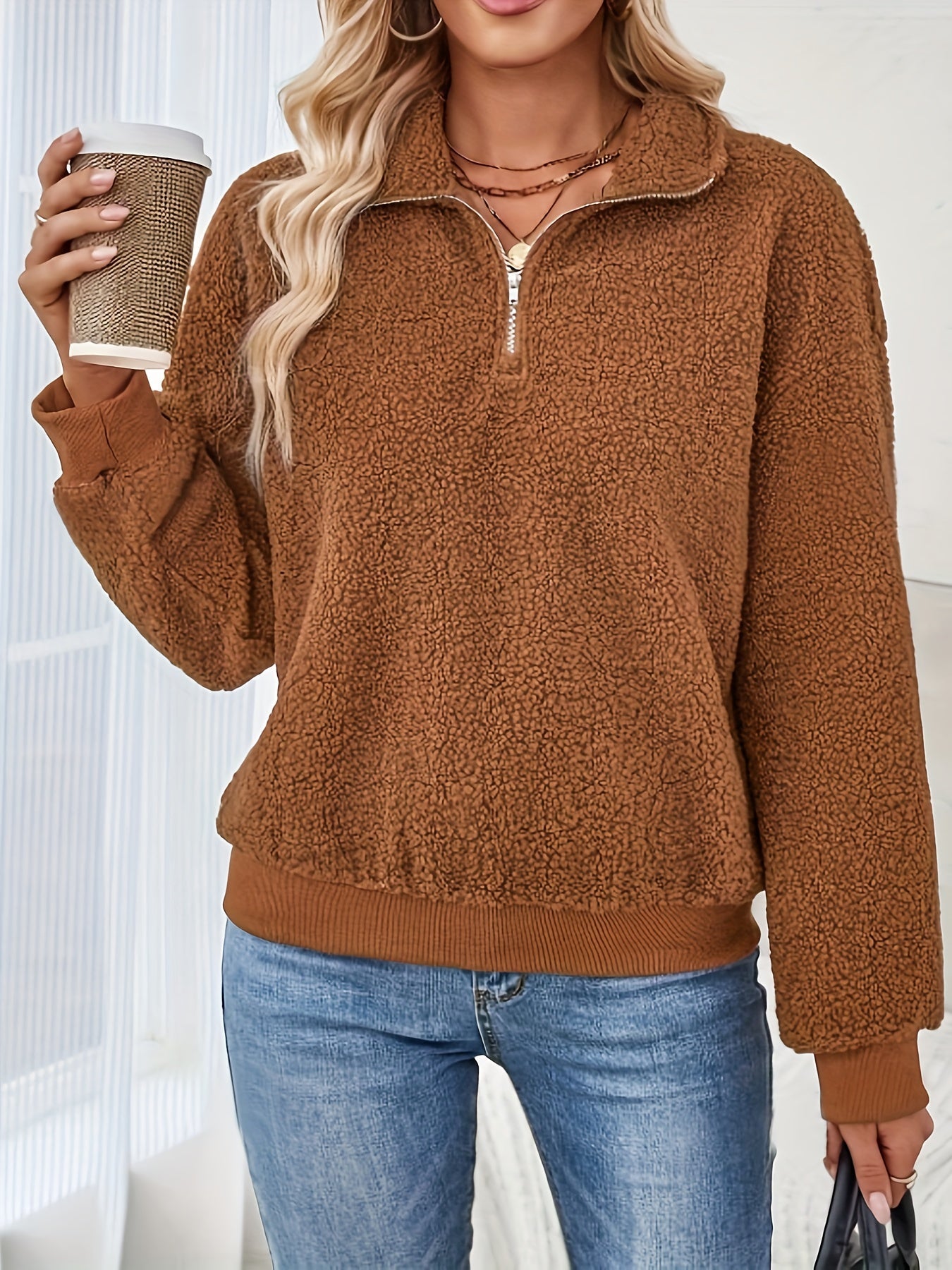 Elora Soft Fleece Half-Zip Sweater – Elegante Warmte & Tijdloos Comfort