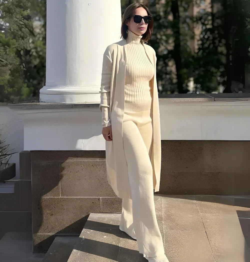 Solenne – 3-Delige Gebreide Co-ord Set met Luxe Comfort en Tijdloze Elegantie