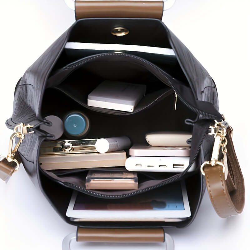 Elowen Twee-Kleurige Leren Handtas voor Dames – Elegant, Tijdloos en Functioneel