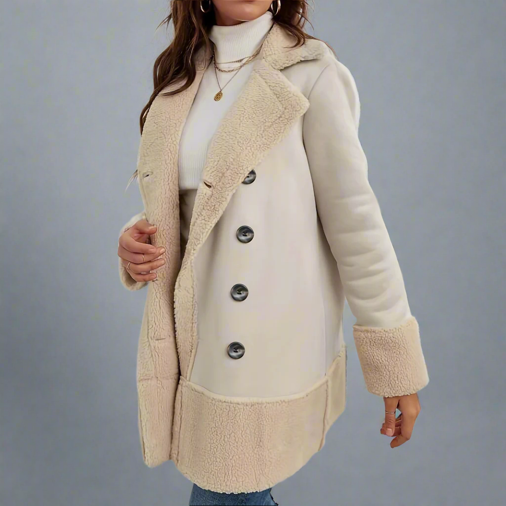 Sylvianne Jas – Beige Jas met Bontaccenten en Tijdloze Elegantie