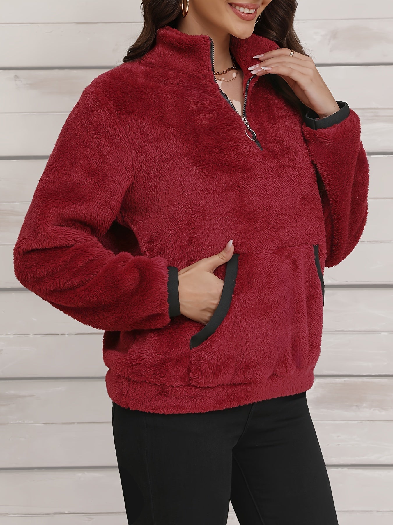 Maura Fleece Jas met Half-Zip en Reverskraag – Warm, Casual & Tijdloos
