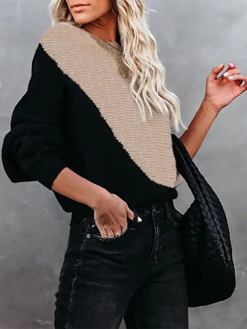 Mirella Two-Tone Knit Sweater – Moderne Warmte met Tijdloze Klasse