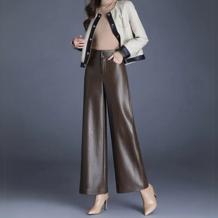 Ariane Wide-Leg Faux Leather Pants – Moderne Luxe met een Stijlvolle Twist