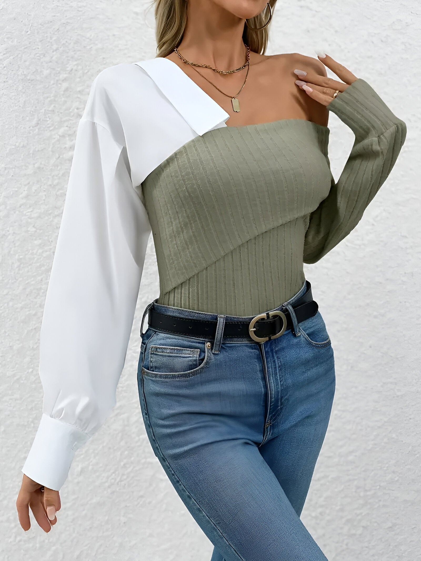 Solenne One-Shoulder Knit Top – elegante asymmetrische gebreide top voor elke gelegenheid
