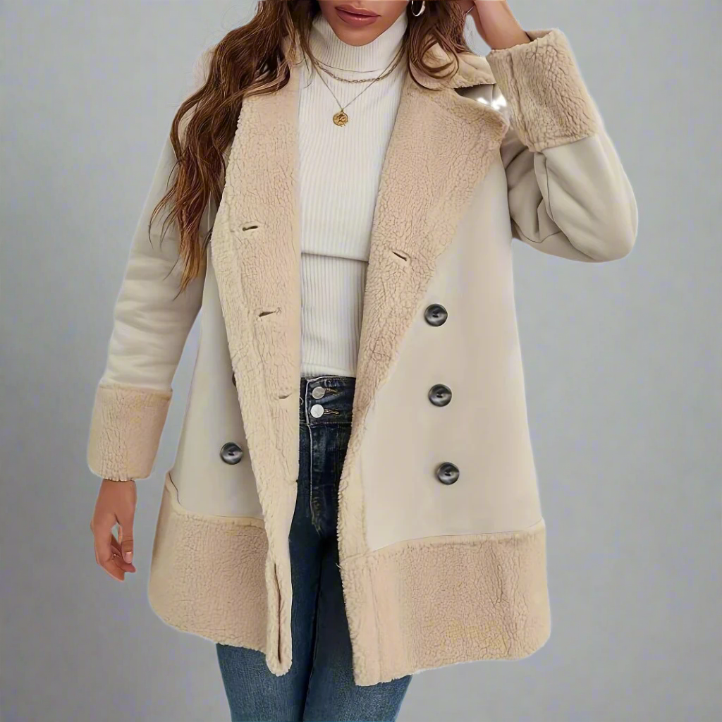 Sylvianne Jas – Beige Jas met Bontaccenten en Tijdloze Elegantie