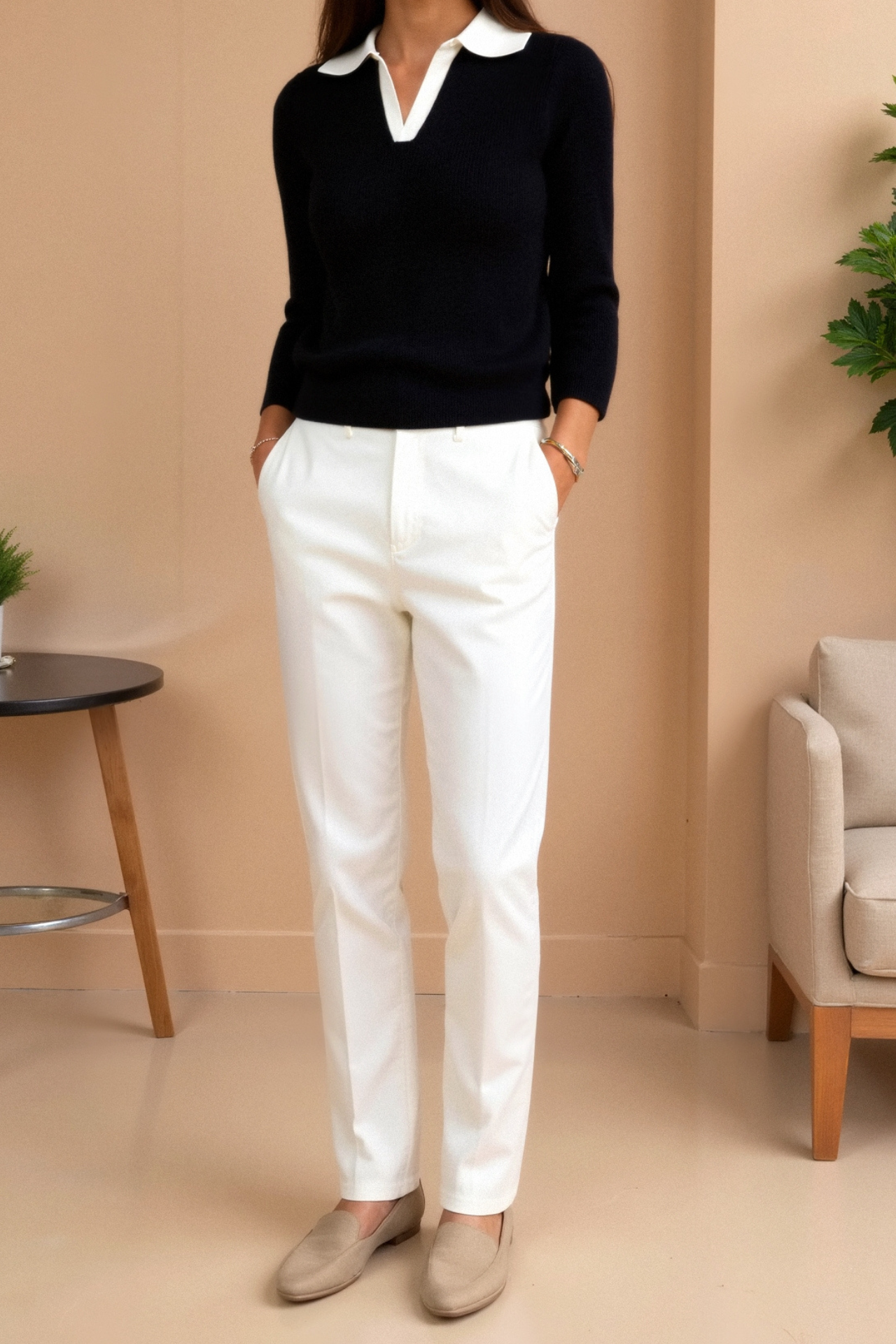 Marcelline Langarmige Poloshirt met Contrasterende Kraag – Klassiek met een Moderne Twist