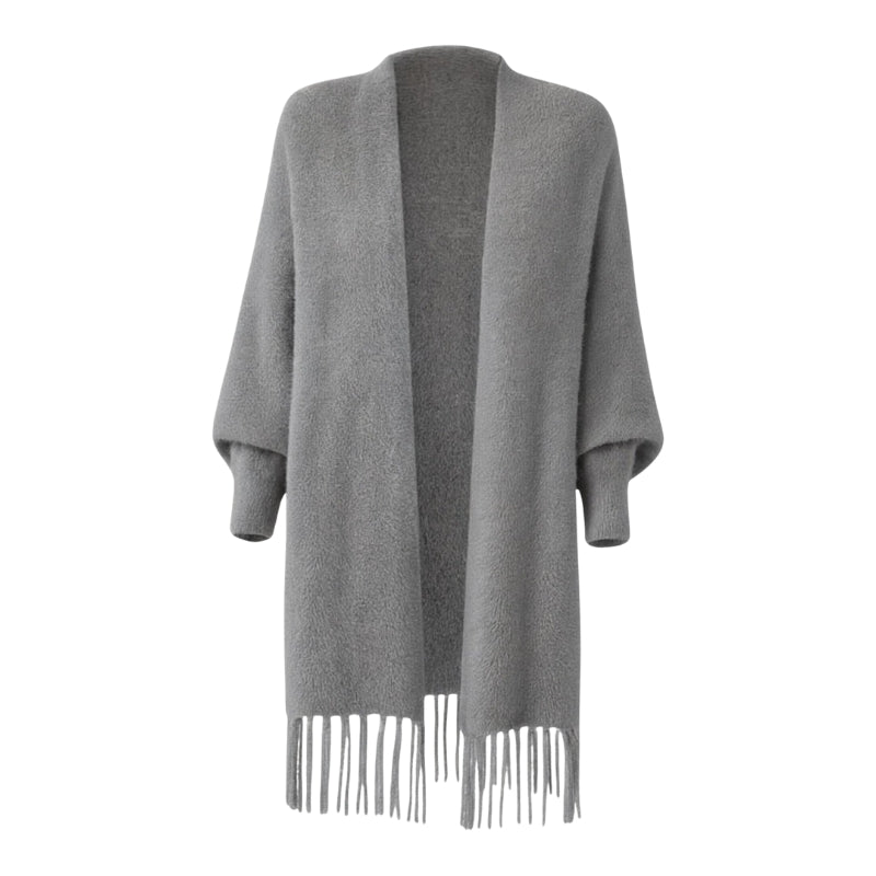 Sorella – Lange dames cardigan met open voorkant en zachte pluizige textuur