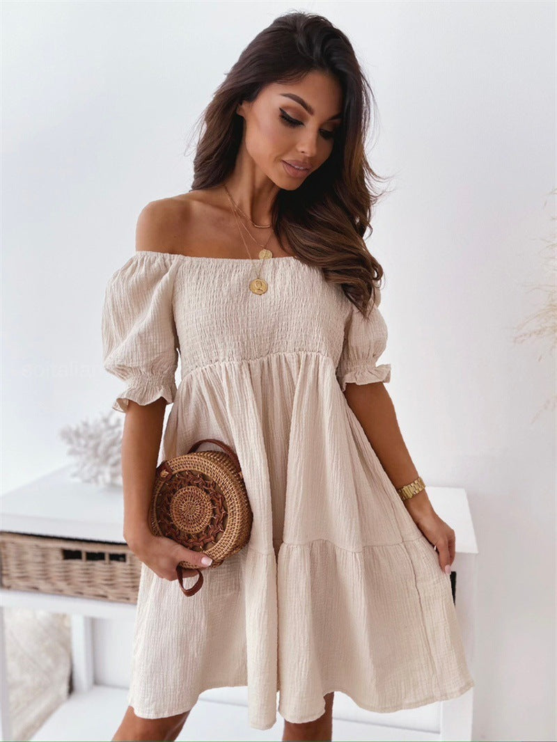 Isolde - Bohemian Off-Shoulder Zomerjurk met Elegante Accenten en Vloeiende Pasvorm