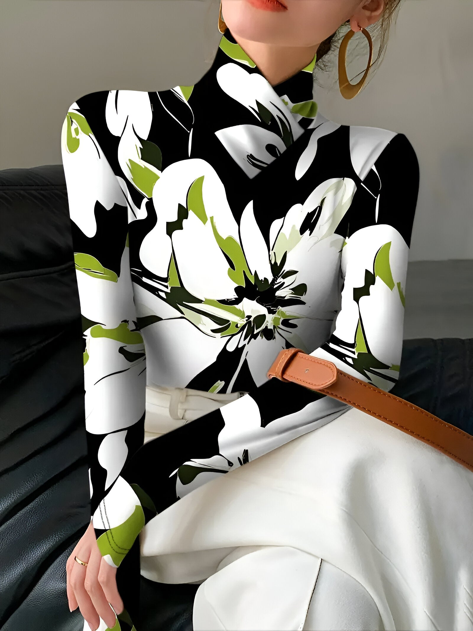 Calyra - Dames Coltrui met Bloemenprint - Gebreide Trui met Ronde Hals en Zachte Pasvorm