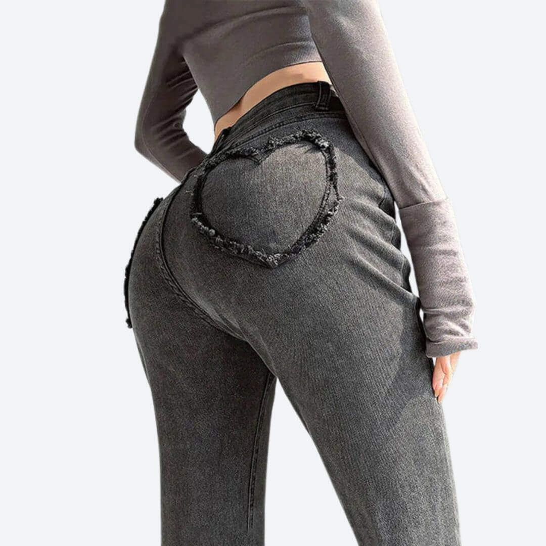 Selene Jeans – Dames Spijkerbroek met Hoge Taille en Hartvormige Details