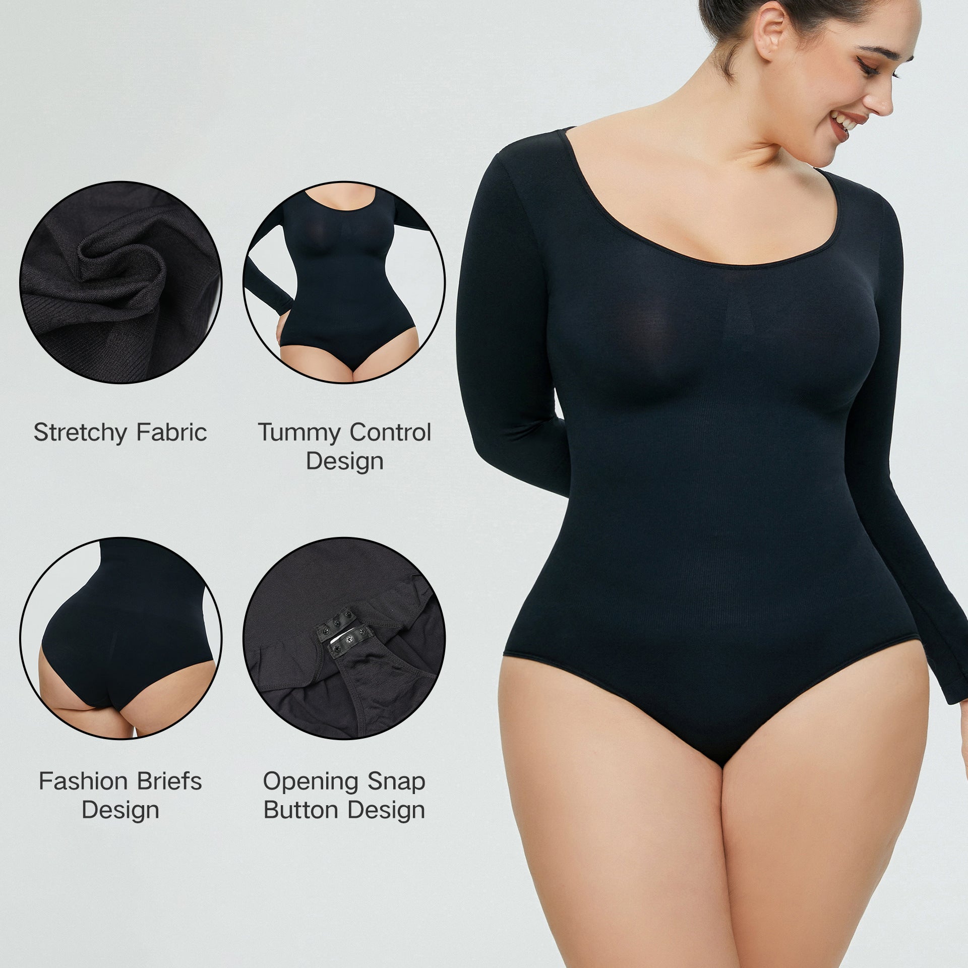 Naadloze Shapewear Bodysuit met Lange Mouwen