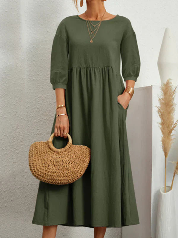 Aurellune – Zomerse damesjurk met A-lijn en elegante ballonmouwen