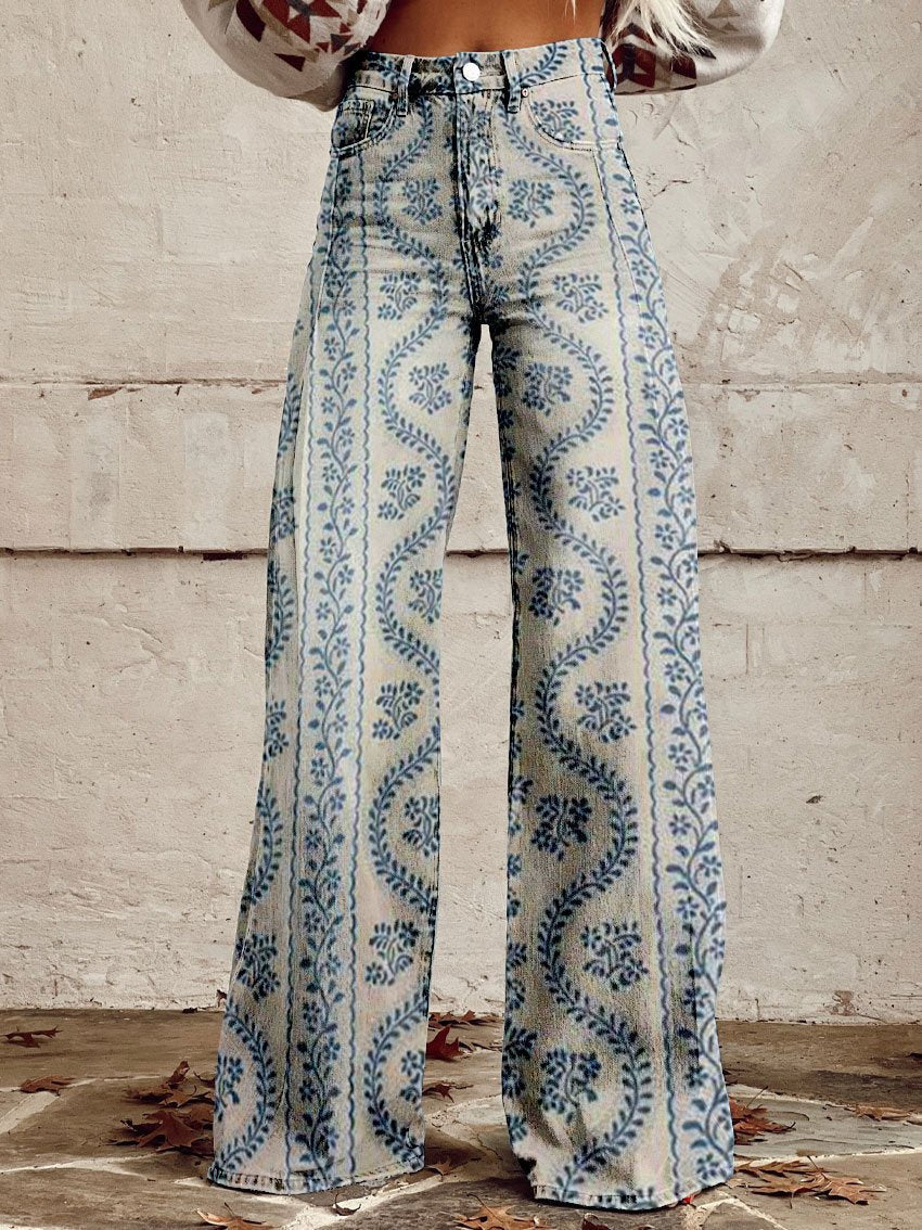 Amara Vintage Print Broek – Kleurrijke Boho Elegantie met Comfortabele Pasvorm