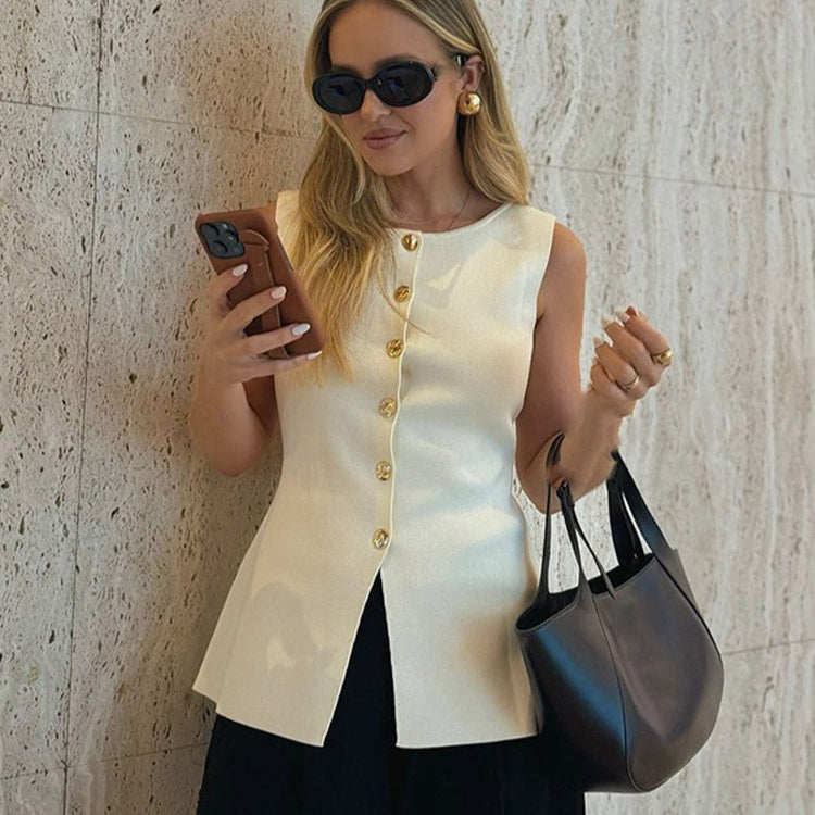 Selvyna – Dames blazer vest met getailleerde pasvorm en luxe knoopsluiting