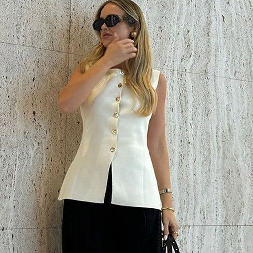 Selvyna – Dames blazer vest met getailleerde pasvorm en luxe knoopsluiting