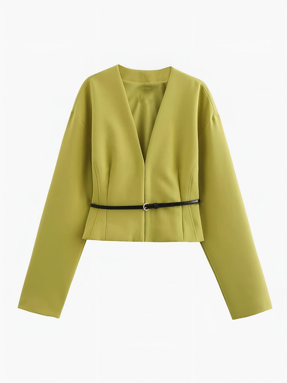 Eliora Verkorte V-hals Blazer met Ceintuur – Modern, Elegant en Verfijnd