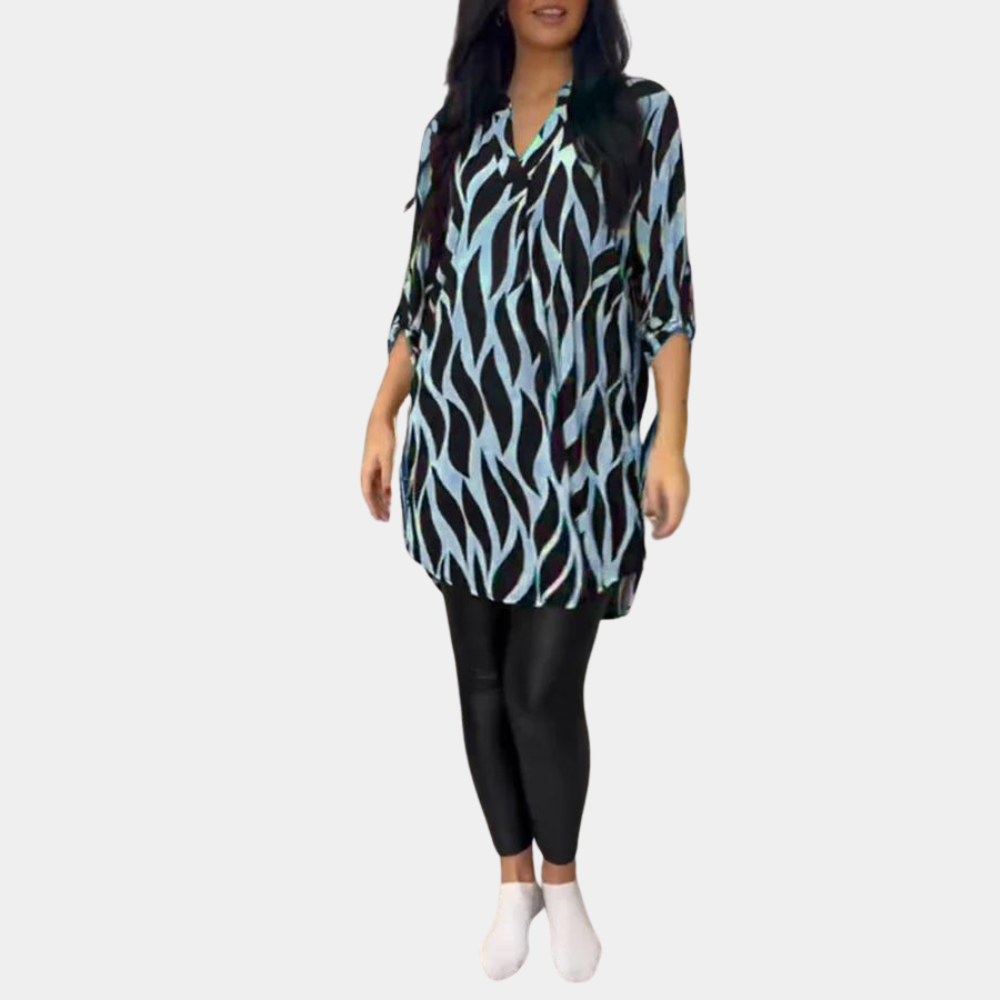 Olivara – Casual damesjurk met abstract design en moeiteloze pasvorm