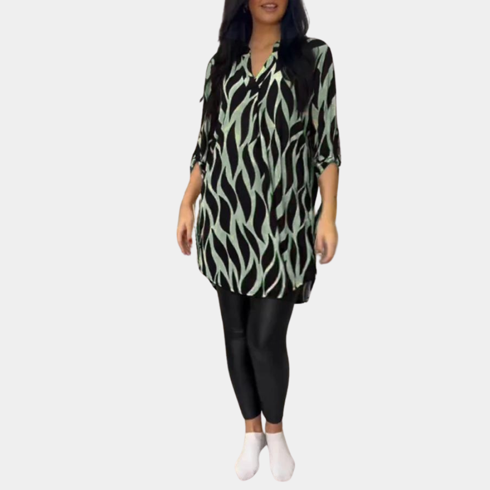 Olivara – Casual damesjurk met abstract design en moeiteloze pasvorm