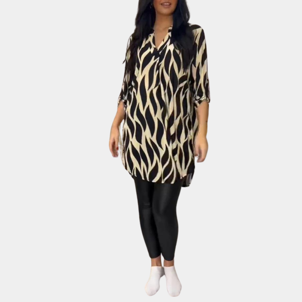 Olivara – Casual damesjurk met abstract design en moeiteloze pasvorm