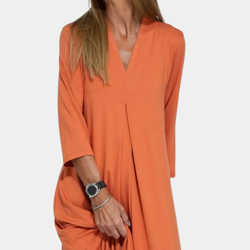 Solvelyn – Elegante Midi Jurk met Vrouwelijke Halslijn