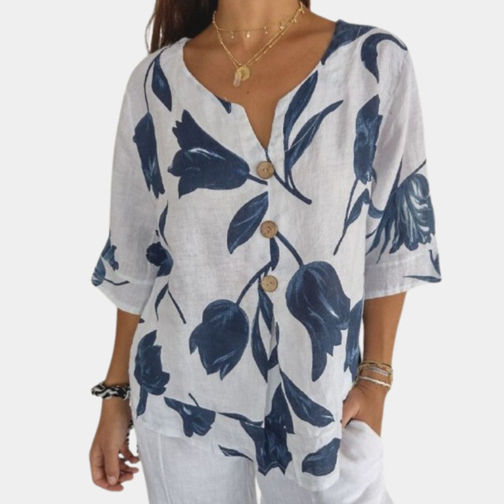 Auralyn – verfijnde dames top van linnenmix met tijdloze elegantie