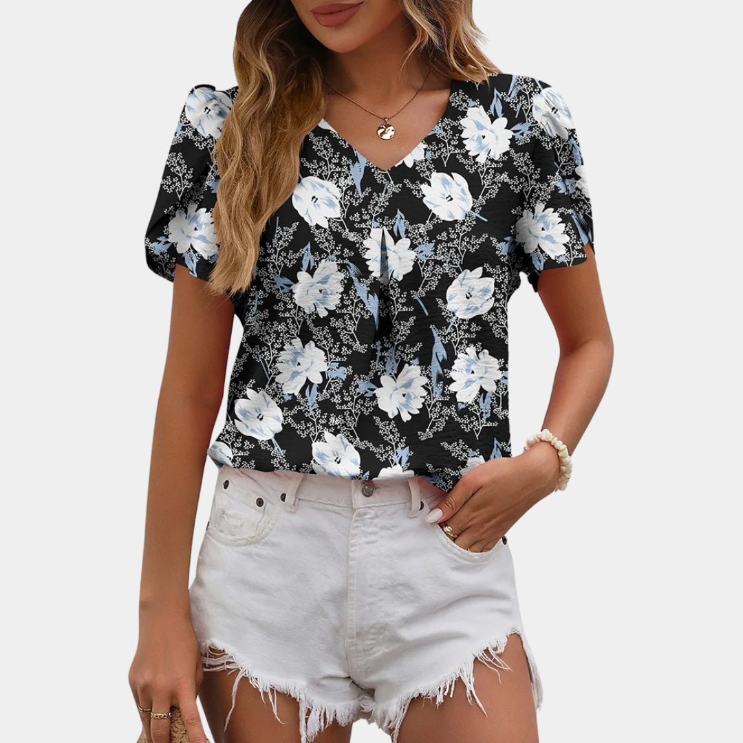 Aveline – Damesblouse met V-hals in zijdezachte, elegante stijl