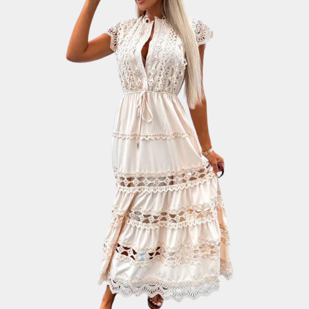 Selvianne – Glamoureuze lange kanten jurk met verfijnde details