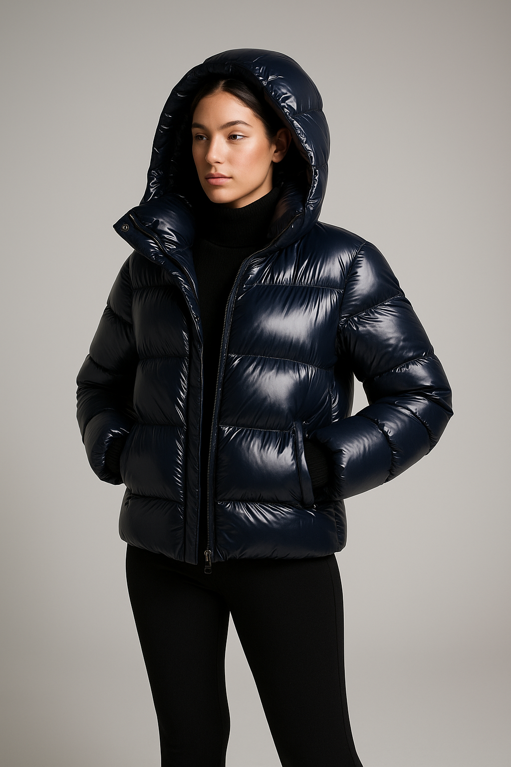 Clarisse – Glanzende Puffer Jas met Slim Fit en Luxe Warmte