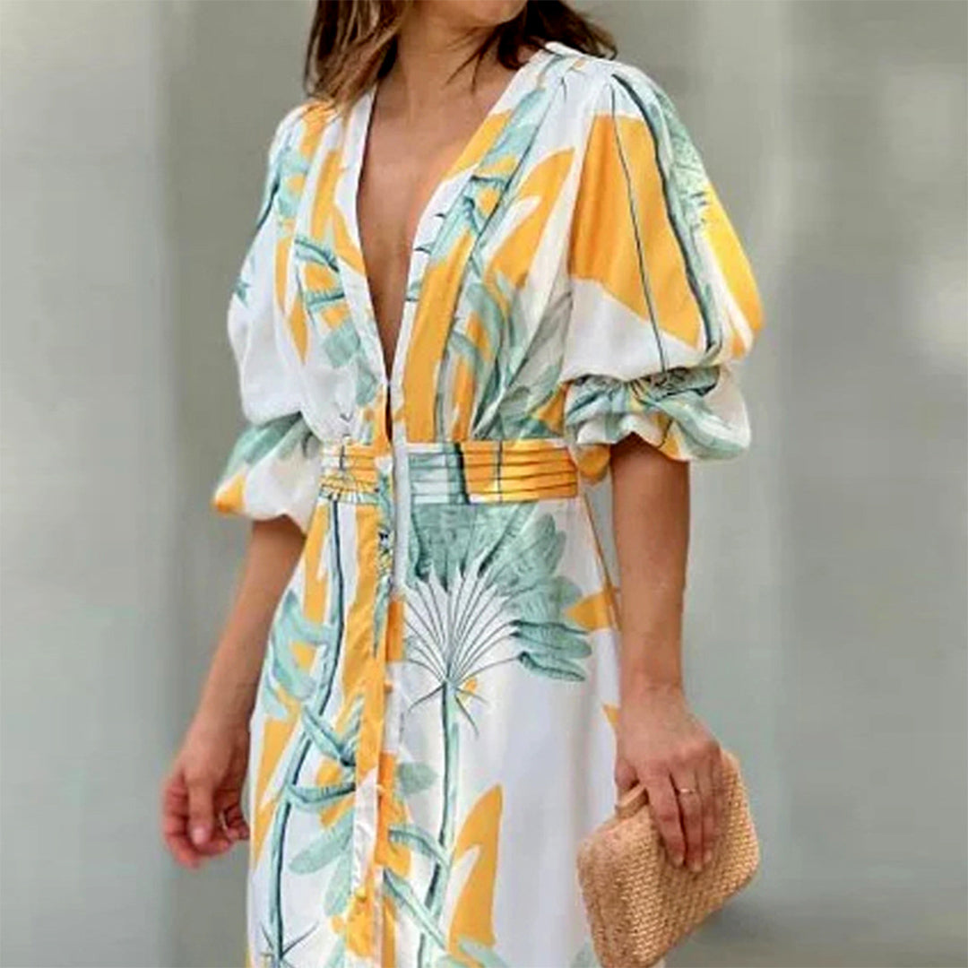 Solarya – Maxi zomerjurk met geknoopte taille en speelse elegantie