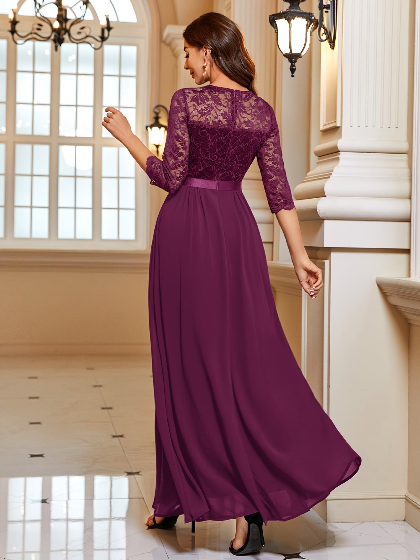 Amara - Elegante Maxi Jurk van Kant en Chiffon voor Dames met Verleidelijke Details