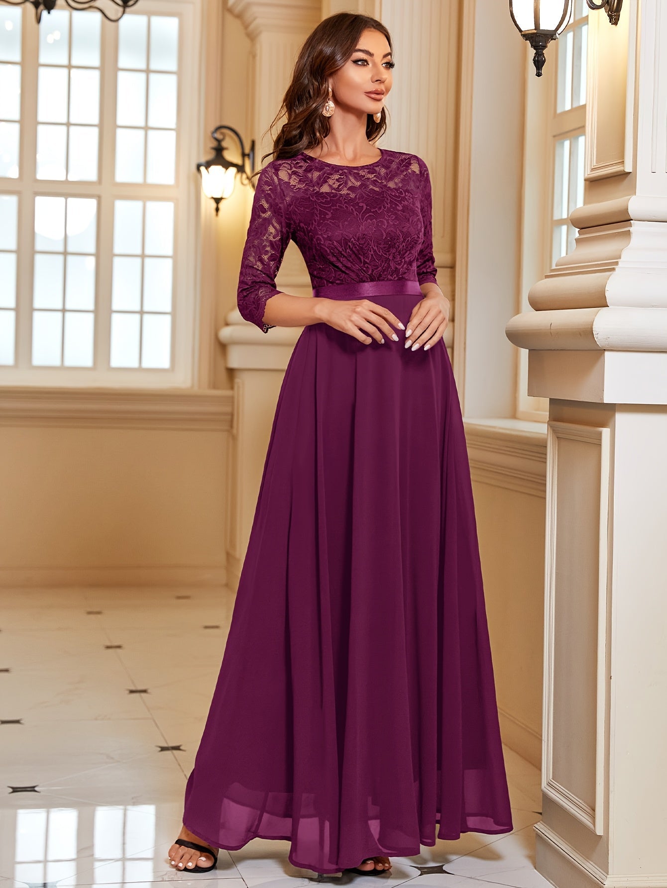 Amara - Elegante Maxi Jurk van Kant en Chiffon voor Dames met Verleidelijke Details