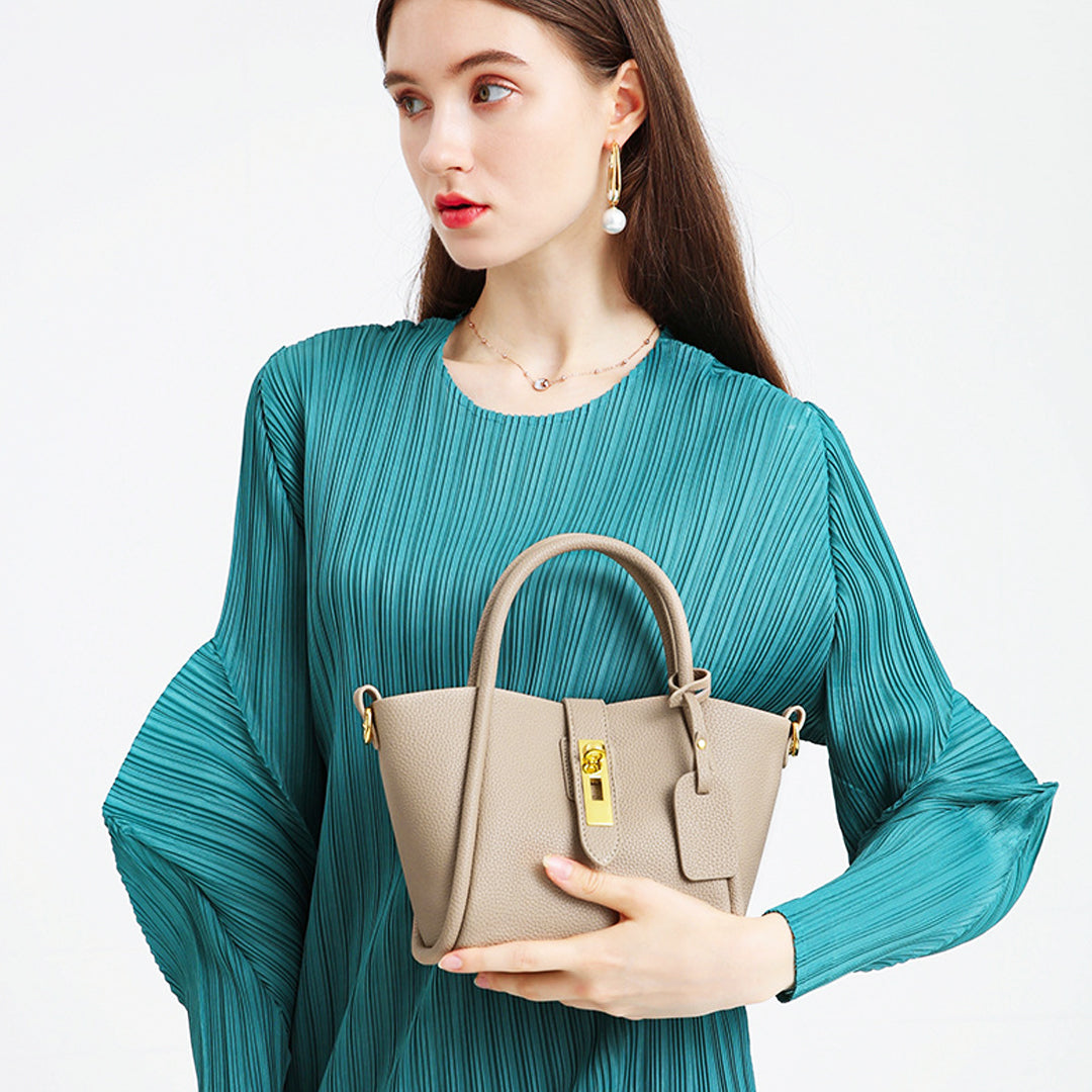 Averine – Dames Bucket Bag van Leer met Gouden Sluiting, Elegant & Tijdloos Design