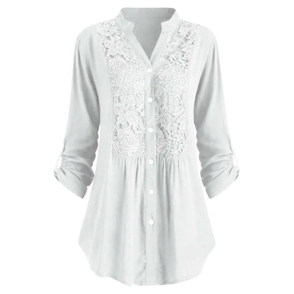 Noelle Blouse – Lange damesblouse met elegante pofmouwen