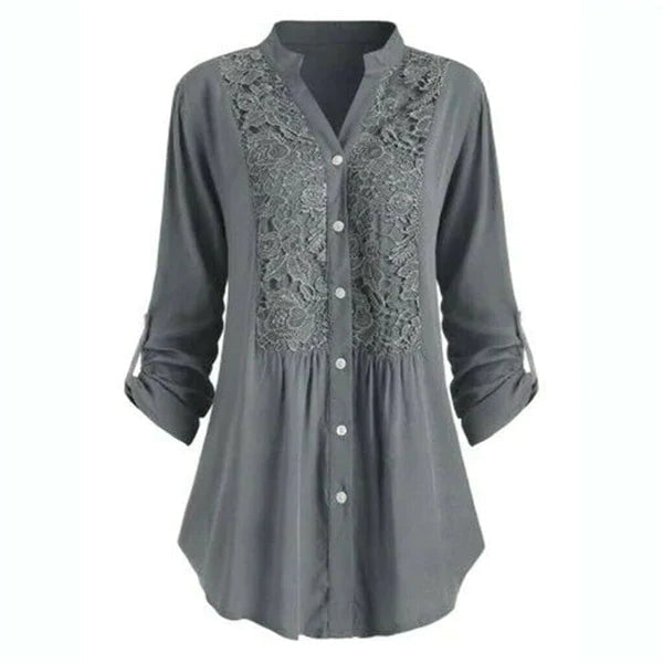 Noelle Blouse – Lange damesblouse met elegante pofmouwen
