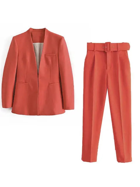 Selvara – Dames Tweedelige Business Set met Blazer & Slim-Fit Broek