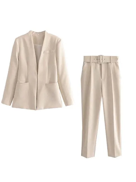Selvara – Dames Tweedelige Business Set met Blazer & Slim-Fit Broek