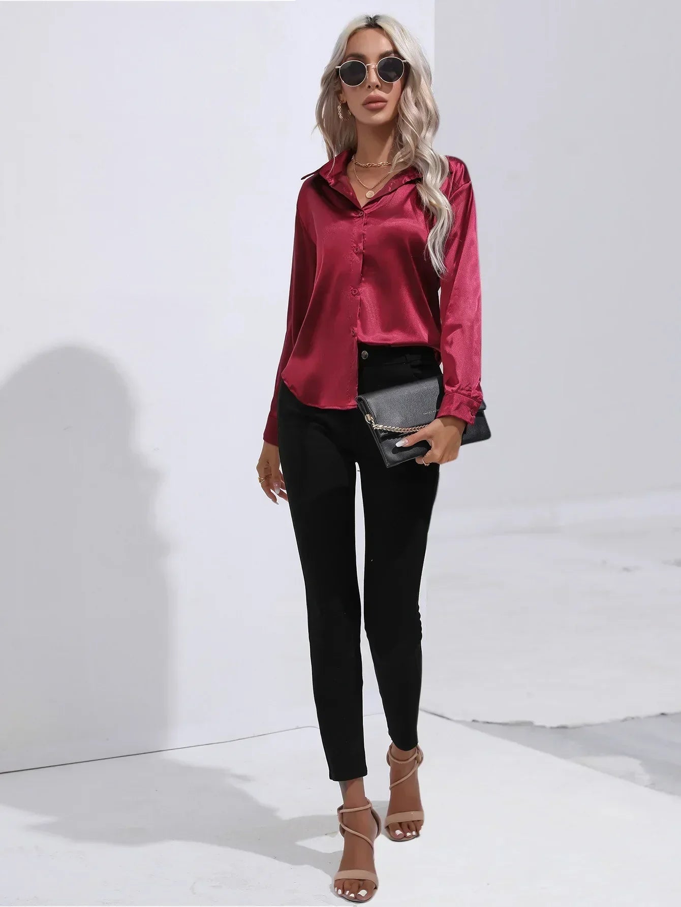 Serenya – Satijnen Blouse met Lange Mouwen, Elegant & Tijdloos voor Kantoor en Events