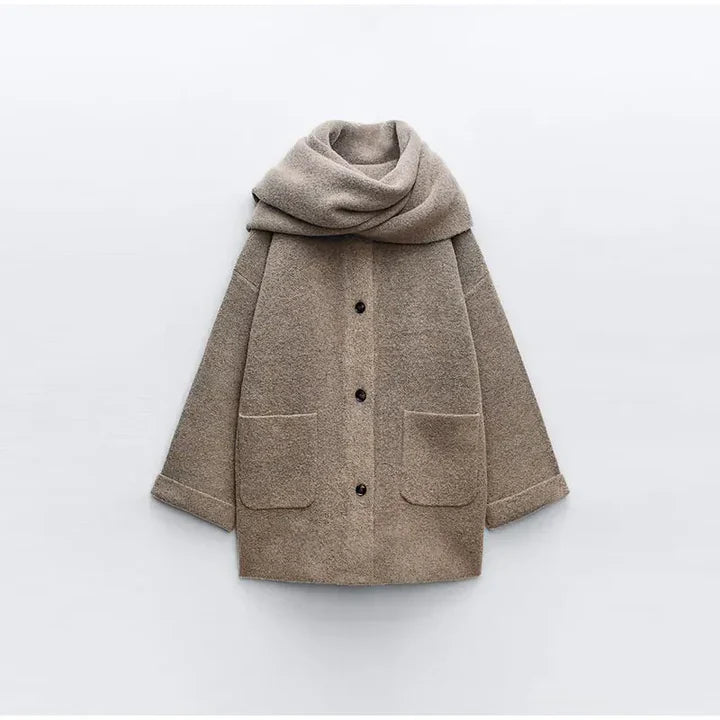 Fiora – Wool Coat met Luxe Sjaal en Tijdloze Elegantie