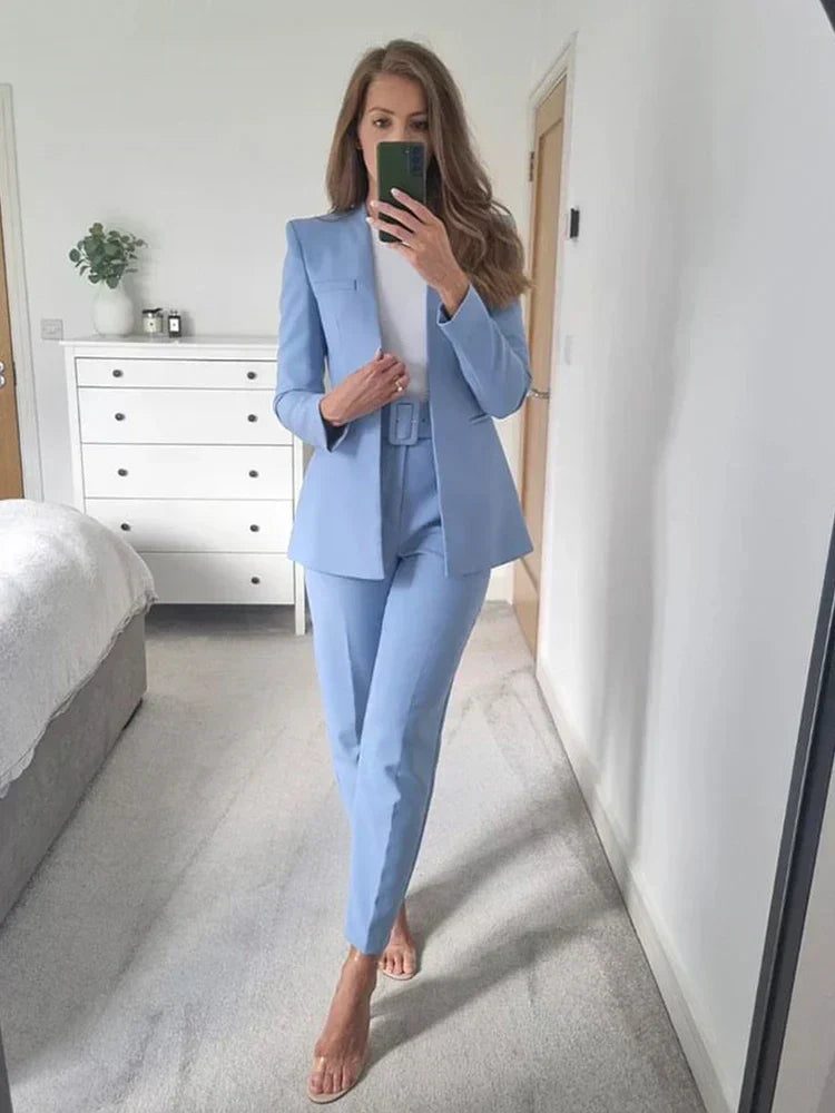 Selvara – Dames Tweedelige Business Set met Blazer & Slim-Fit Broek