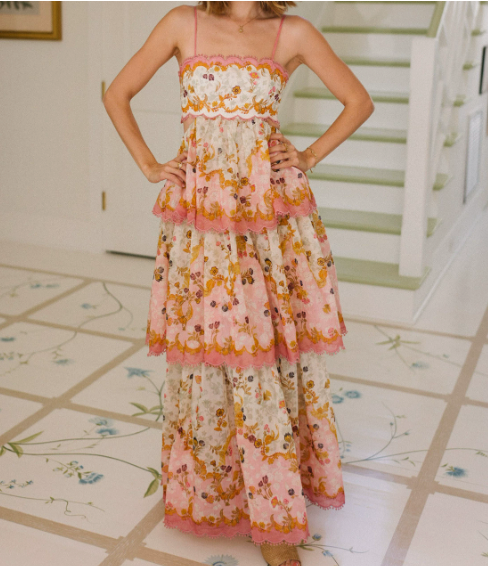 Luchtige dames maxi-jurk met ruches en borduursels – elegant en zomers